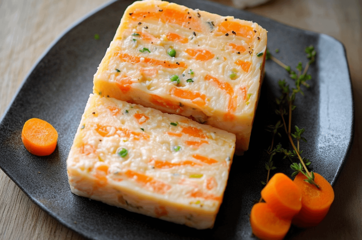 Terrine de surimi fraîche et savoureuse, garnie de ciboulette ciselée, prête à être dégustée en entrée froide.