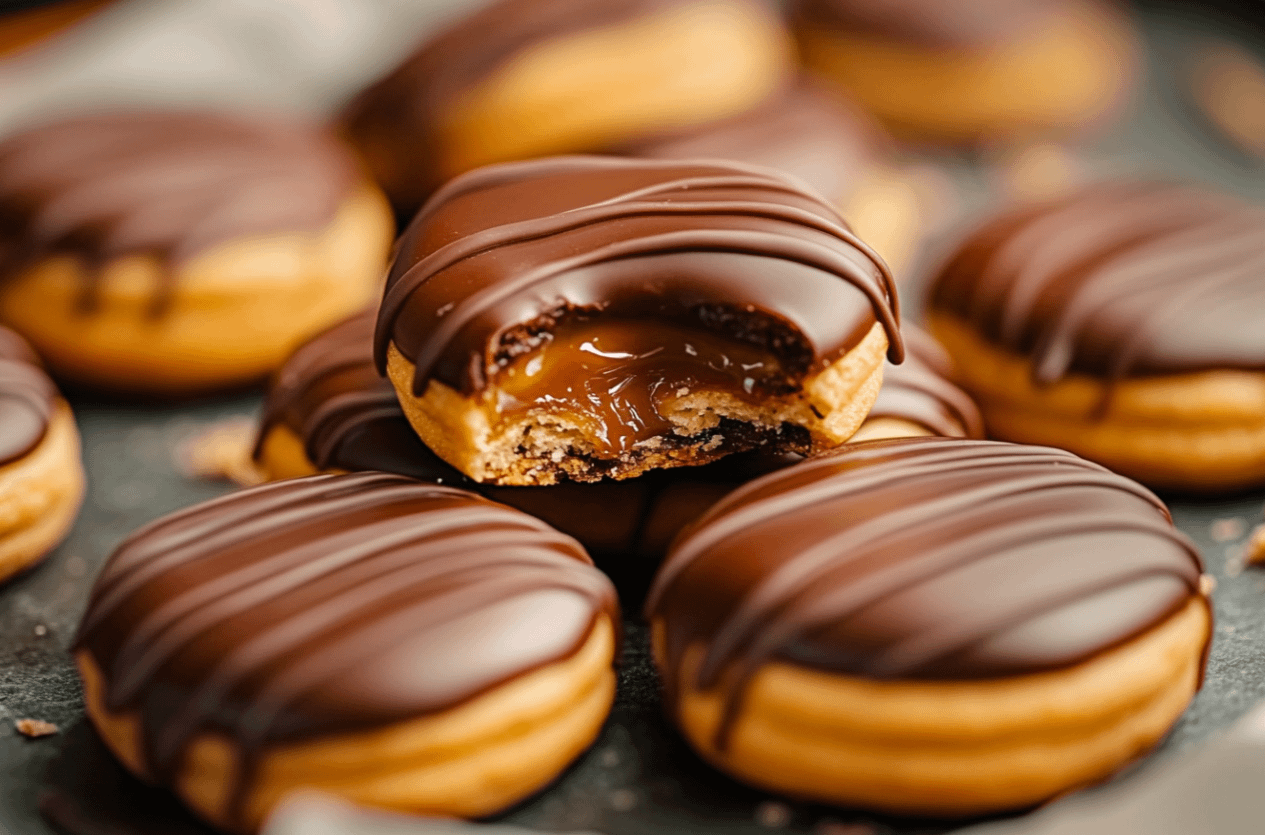 Biscuits façon Twix faits maison avec couche de caramel onctueux et enrobage chocolat brillant