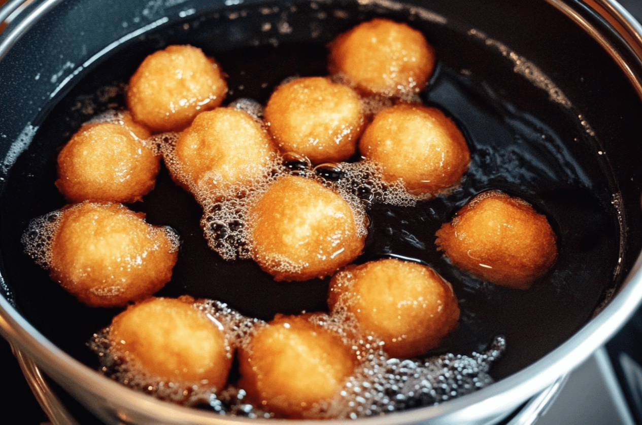 Croustillant des fêtes foraines doré et saupoudré de sucre glace, sur une assiette rustique avec des beignets moelleux en arrière-plan.
