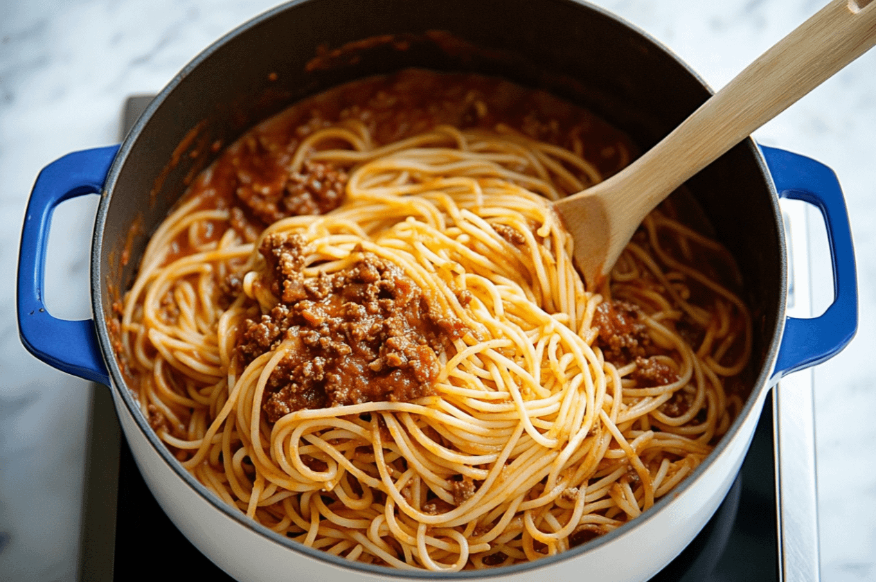 spaghetti au four bœuf haché bacon gratiné plat familial