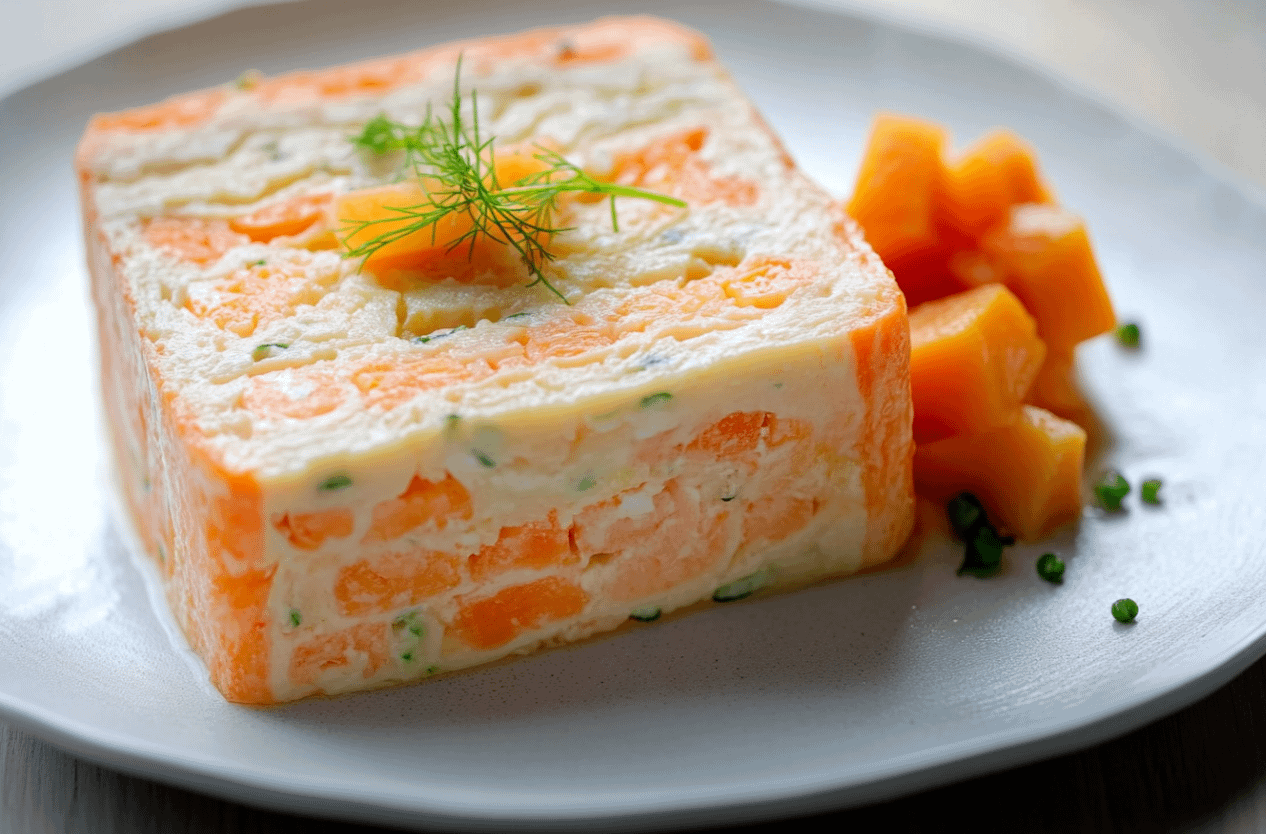 Terrine de surimi fraîche et savoureuse, garnie de ciboulette ciselée, prête à être dégustée en entrée froide.