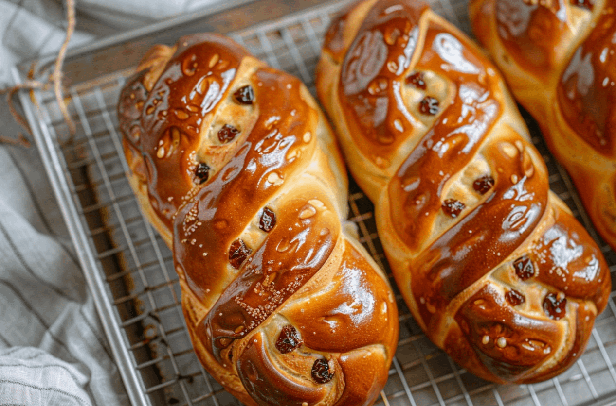 Un cougnou Grand-Père traditionnel belge doré et moelleux, parsemé de sucre perlé, sur une grille de refroidissement.