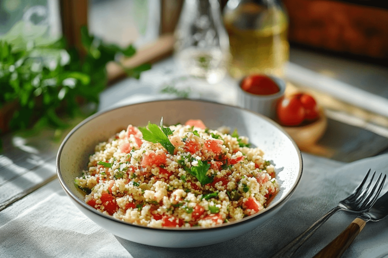 Taboulé maison facile et frais avec tomates, concombre et menthe
