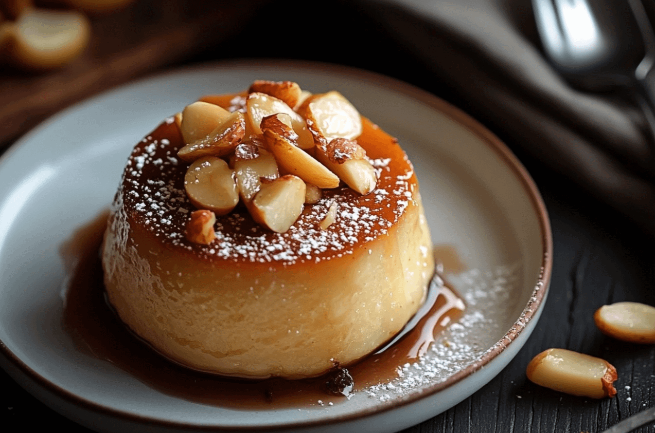 Tranche de moelleux aux amandes et compote de pommes, texture moelleuse et dorée